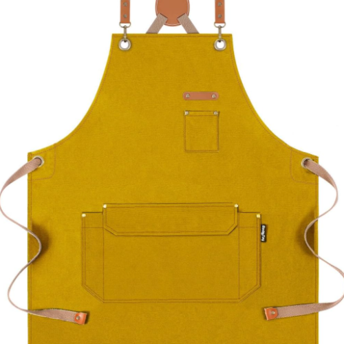 Vintage Canvas Cross-Back Kitchen Apron – Multi-Pocket, Oil-Resistant, and Durable