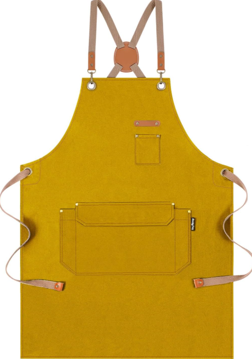 Vintage Canvas Cross-Back Kitchen Apron – Multi-Pocket, Oil-Resistant, and Durable