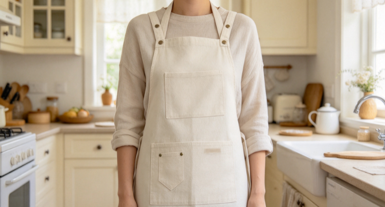 Rivet-Reinforced H-Back Apron (Cotton-Feel) – Oil-Resistant Solid Color Apron for Home Kitchens - Image 2