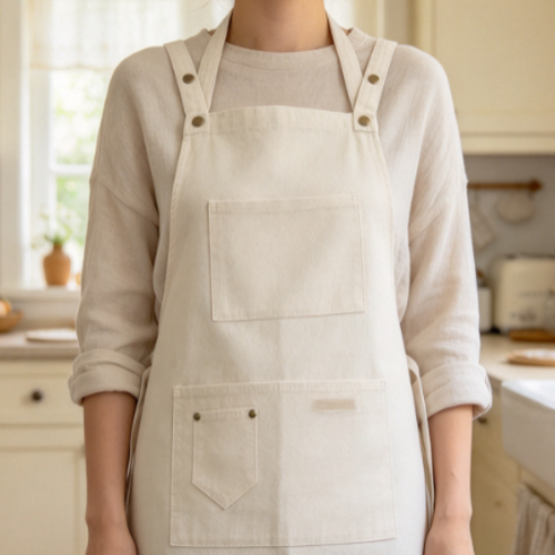 Rivet-Reinforced H-Back Apron (Cotton-Feel) – Oil-Resistant Solid Color Apron for Home Kitchens
