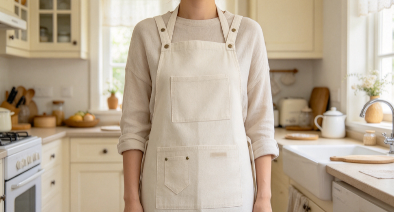 Rivet-Reinforced H-Back Apron (Cotton-Feel) – Oil-Resistant Solid Color Apron for Home Kitchens