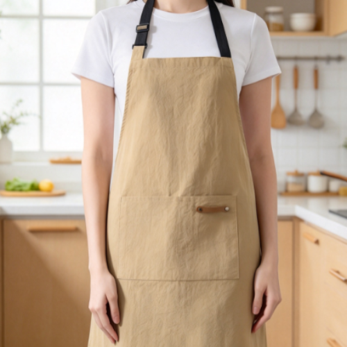Khaki Adjustable Neck-Hanging Apron – Stain-Resistant Kitchen Apron