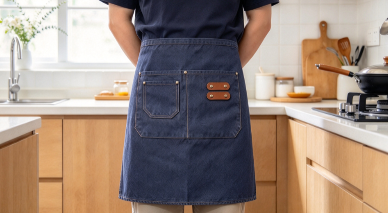 Dark Blue Denim Half-Apron – Durable, Oil-Resistant Kitchen Work Apron - Image 2