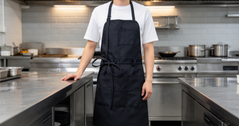 Black Halter-Neck Apron with Ties – Multi-Pocket Commercial Stain-Resistant Apron