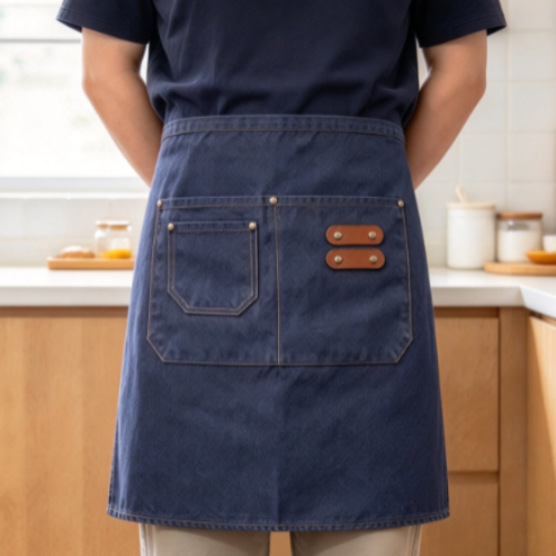 Dark Blue Denim Half-Apron – Durable, Oil-Resistant Kitchen Work Apron