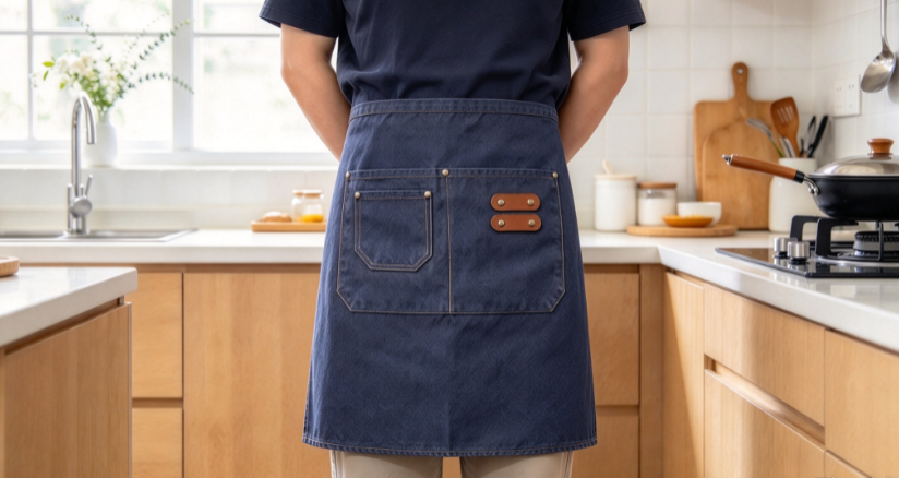 Dark Blue Denim Half-Apron – Durable, Oil-Resistant Kitchen Work Apron