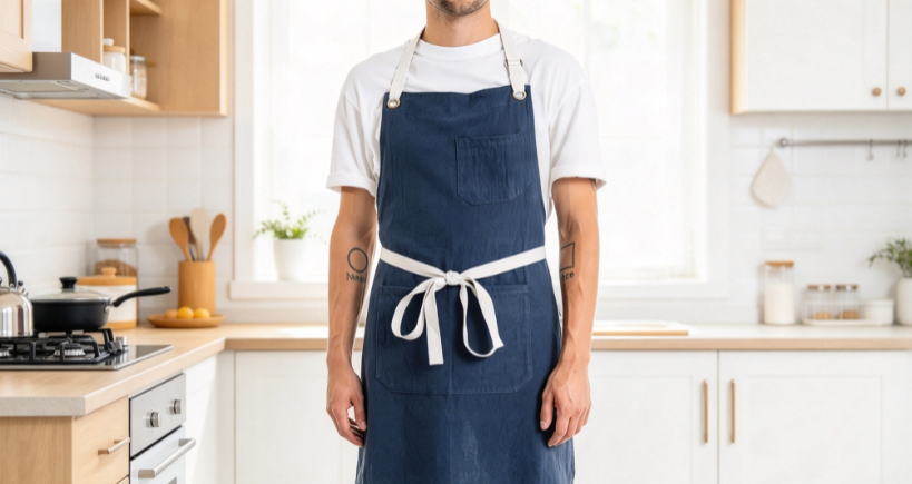 Navy Blue Adjustable-Strap Apron – Oil-Resistant Apron for Baking & Commercial Kitchens - Image 2