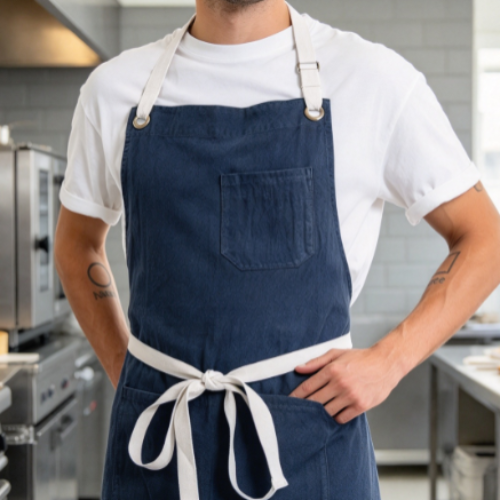 Navy Blue Adjustable-Strap Apron – Oil-Resistant Apron for Baking & Commercial Kitchens