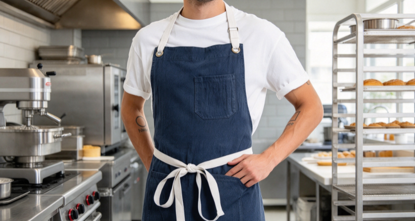 Navy Blue Adjustable-Strap Apron – Oil-Resistant Apron for Baking & Commercial Kitchens