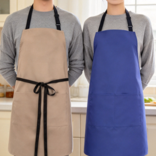 Solid-Color Kitchen Apron for Couples – Adjustable Straps, Dual Pockets, Oil-Resistant