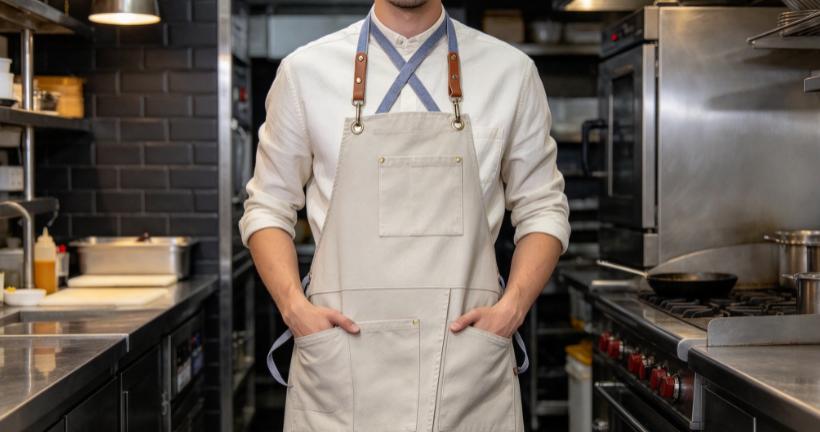 Off-White Linen Apron with Cross-Back Straps – Oil-Resistant Kitchen Apron - Image 2