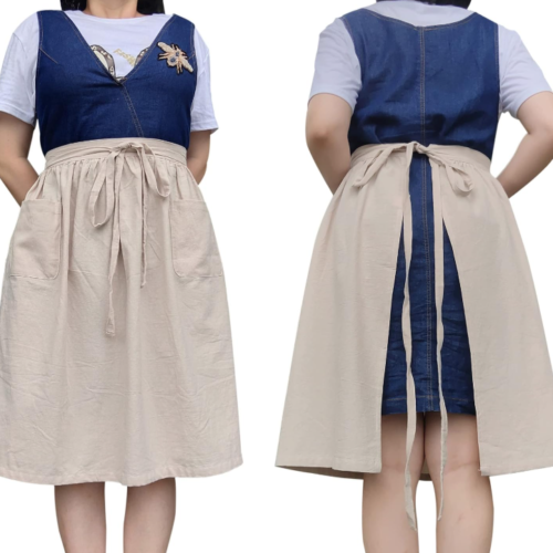 Beige Layered-Style Half Apron