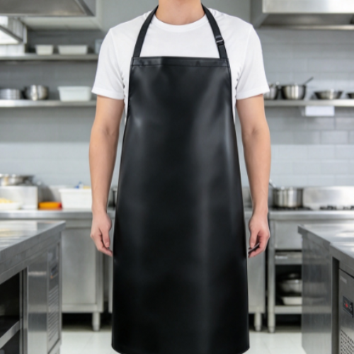 Commercial-Grade Solid Black Waterproof Kitchen Apron – Extended Length, Oil-Resistant