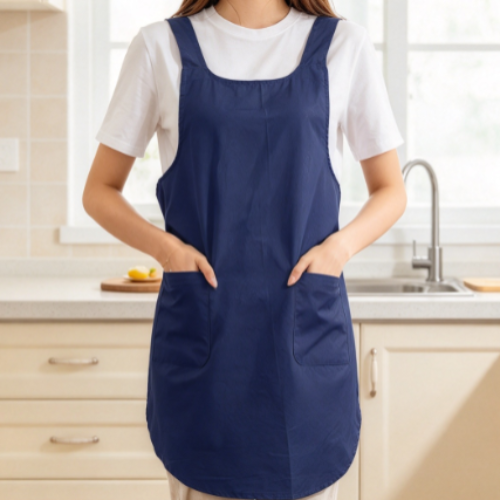 Wide-Strap Vest-Style Solid Color Kitchen Apron – Navy Blue Oil-Resistant Apron